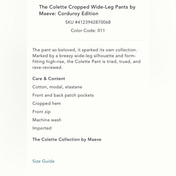 NWT Anthropologie Maeve The Colette cropped Wide-Leg corduroy pants - Picture 10 of 14